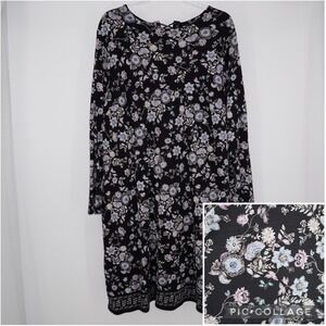 J.Jill Wearever 1X Long Sleeve Dress Floral Black Career Work Office Teacher EUC